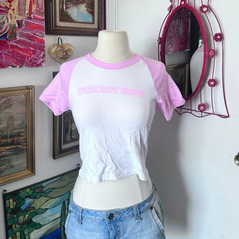 los Angeles apparel destroy boys pink white baseball tee